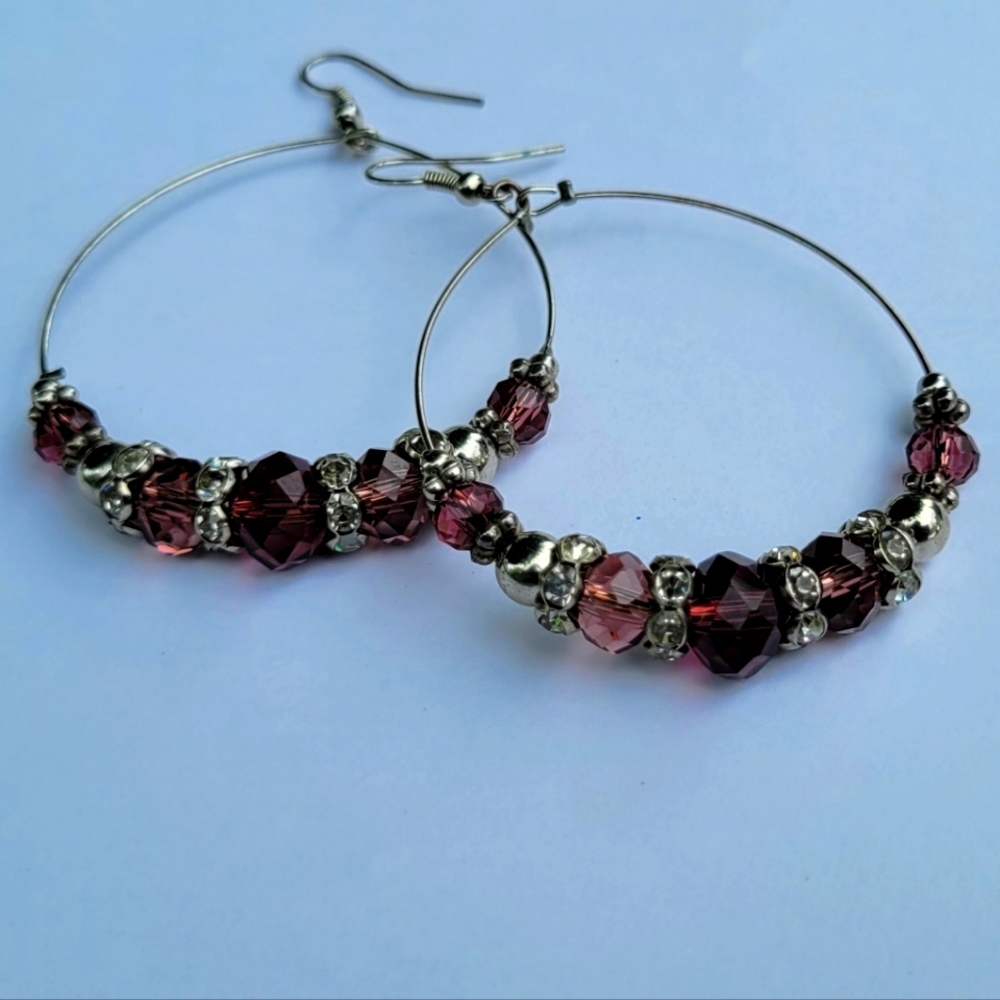 Purple beadded hoops